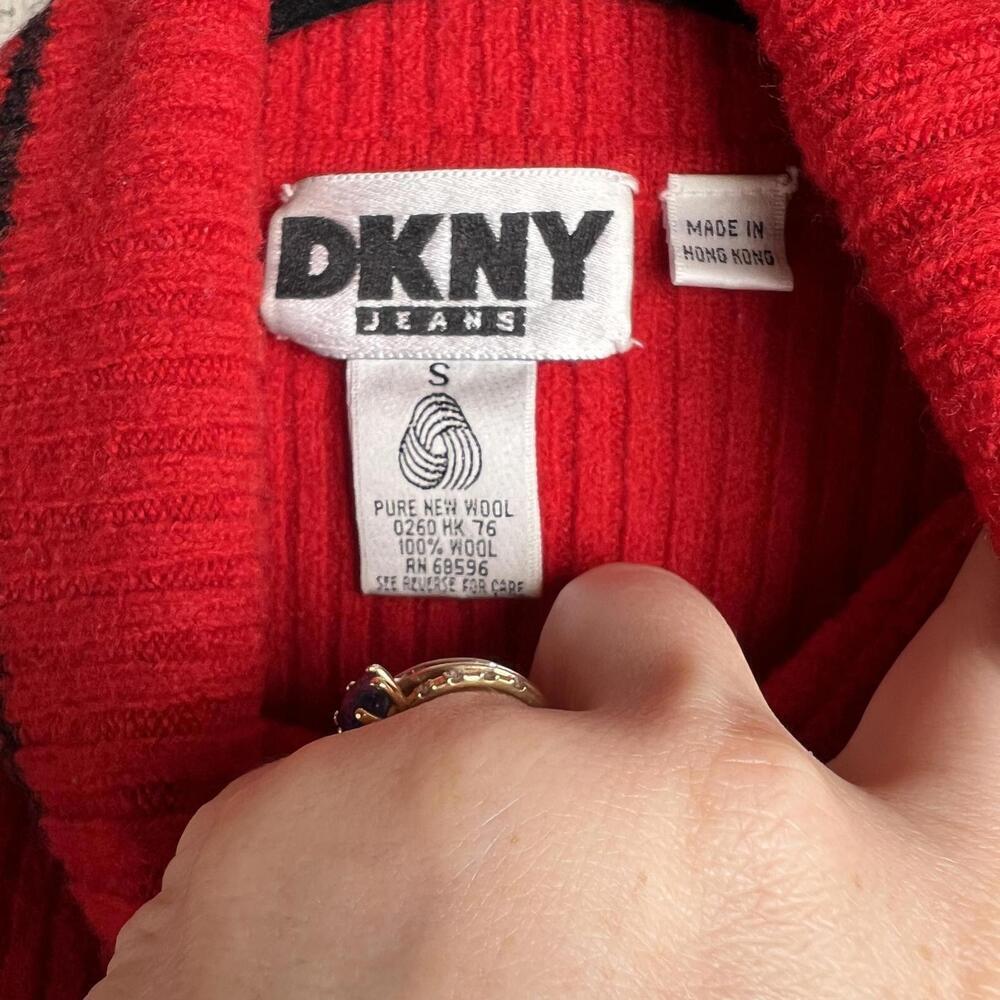 Vintage DKNY Red Ribbed Turtleneck Sweater with Black Stripe Detail - Picture 4 of 5